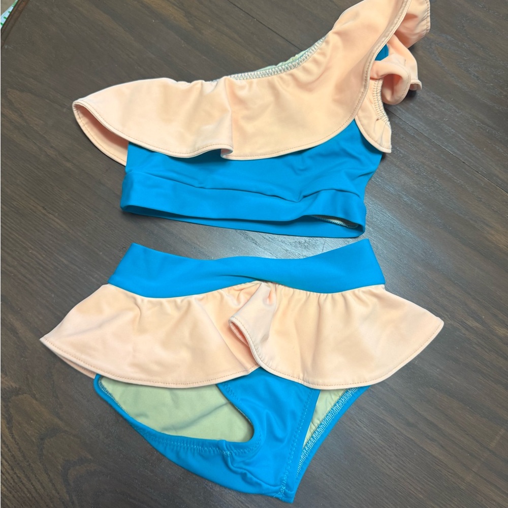 Kids Dance Costume in Blue and Peach